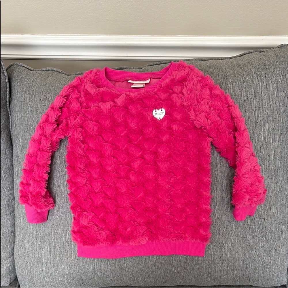 Juicy Couture Pink Soft Fuzzy Faux Fur Pullover Crewneck Sweatshirt